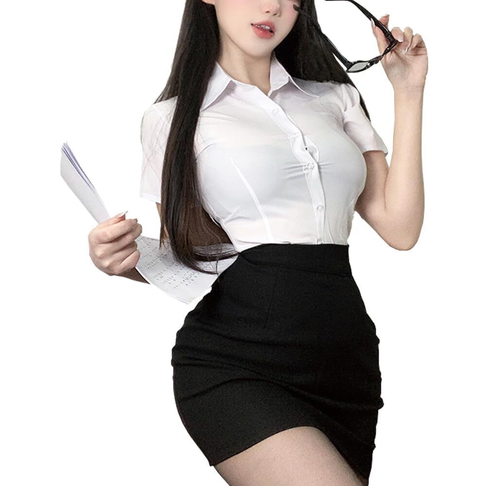 1891 Secretary Role Play Office Teacher Uniform Button Top Pencil Skirt